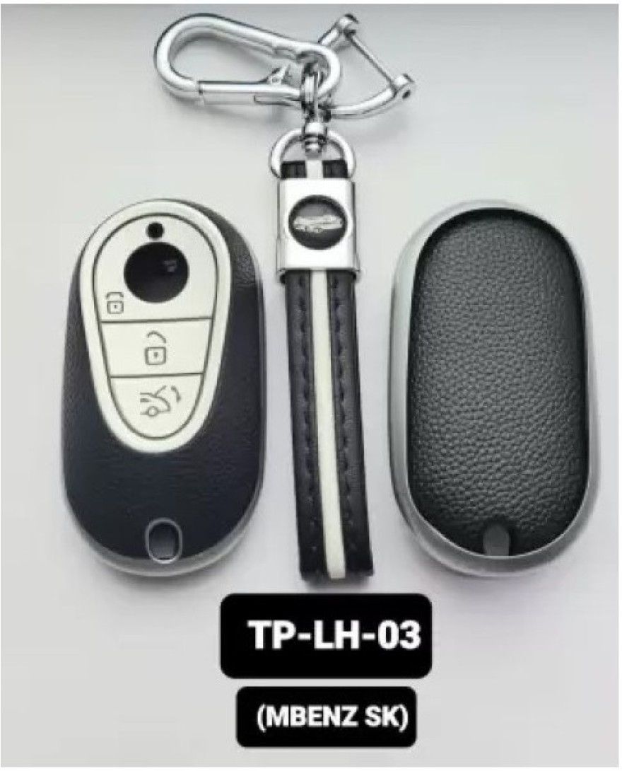 Key Care Leathet TPU Key Cover with Key Chain For Mercedes Benz | Black Silver TPU L TP LH 03